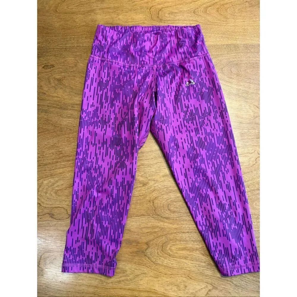 Adidas Women's Digital Abstract Print Climalite Capri Leggings Purple Small